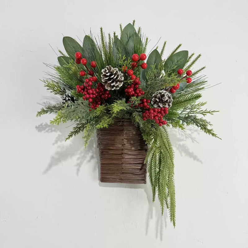 15" Christmas Wreath with Pinecones, Red Berries & Cedar, Holiday Decor, Indoor Wall Hanging, Home & Event Decoration