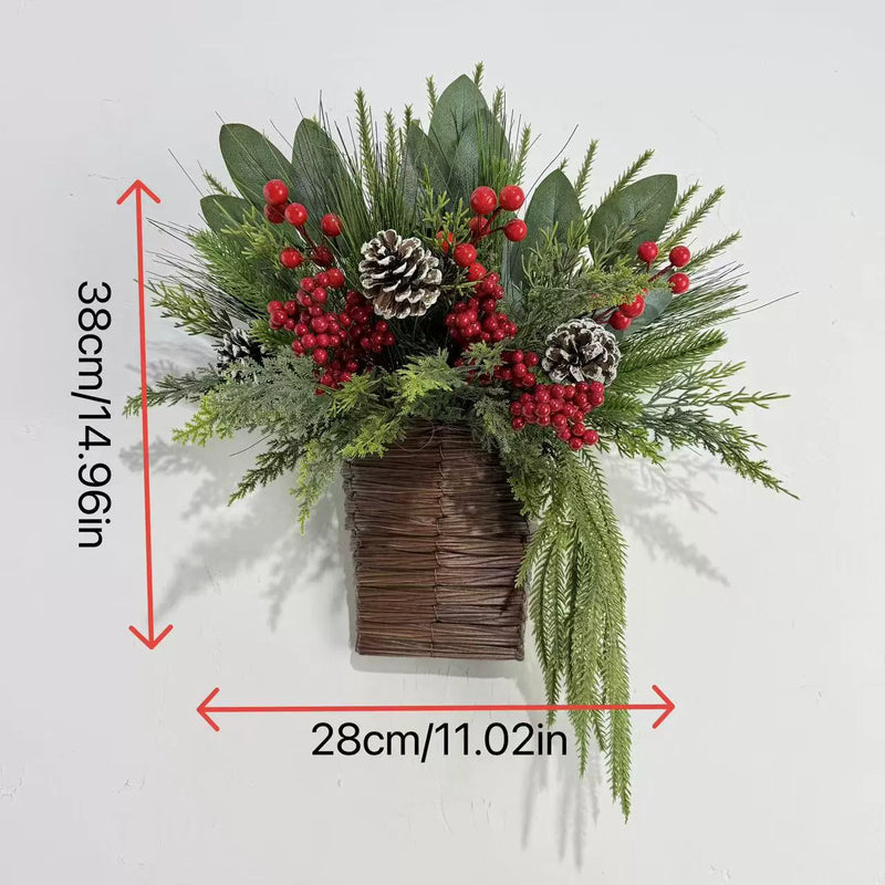 15" Christmas Wreath with Pinecones, Red Berries & Cedar, Holiday Decor, Indoor Wall Hanging, Home & Event Decoration