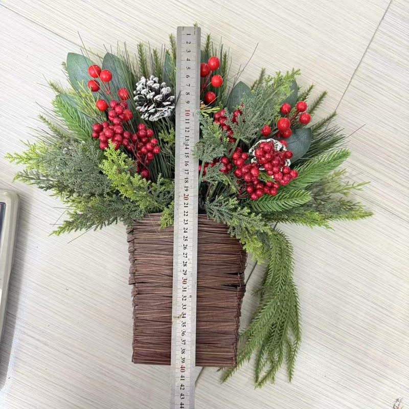 15" Christmas Wreath with Pinecones, Red Berries & Cedar, Holiday Decor, Indoor Wall Hanging, Home & Event Decoration