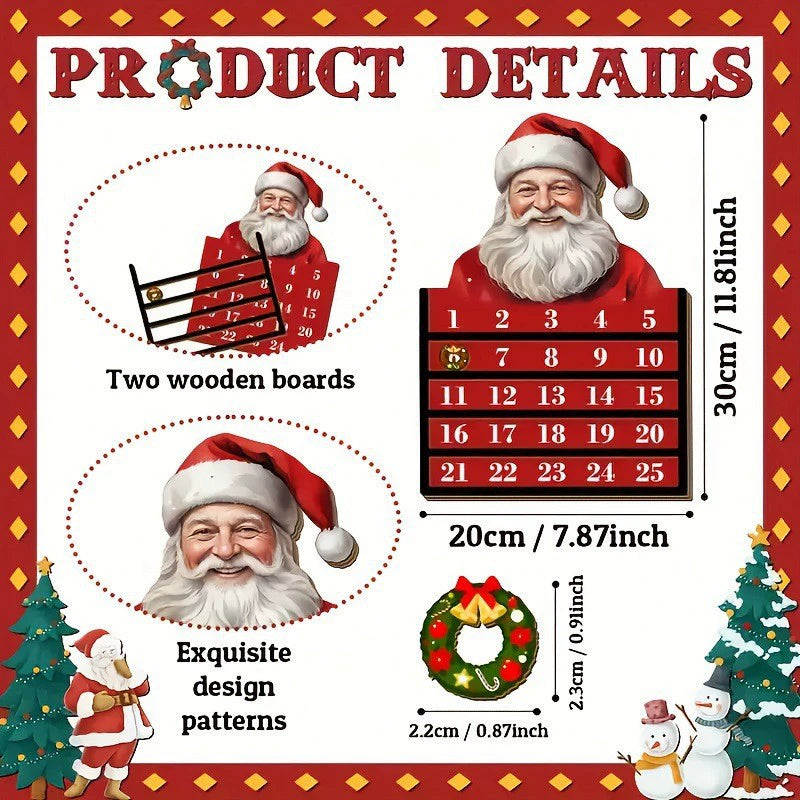 Mini Christmas Wreath Advent Calendar, 12" Tall Wooden Countdown Decor for Home, Holiday Parties, DIY Wedding Centerpieces