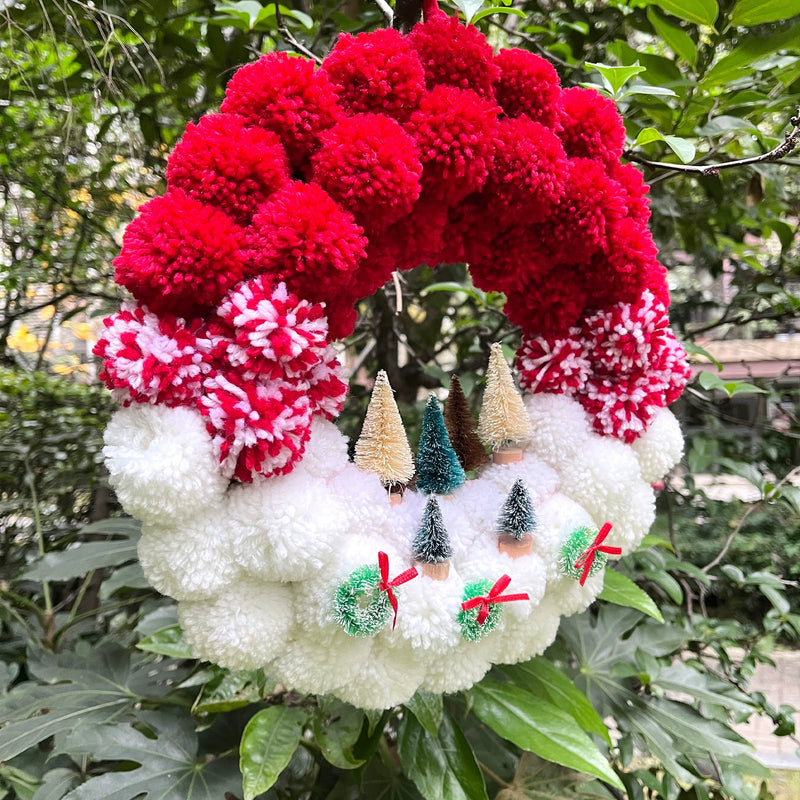12" Fluffy Yarn Ball Christmas Wreath - Holiday Door Hanger, Wall Decor for Home, Wedding & Commercial Displays