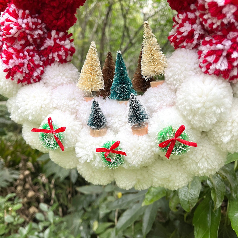 12" Fluffy Yarn Ball Christmas Wreath - Holiday Door Hanger, Wall Decor for Home, Wedding & Commercial Displays