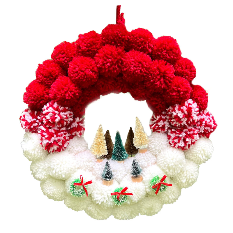 12" Fluffy Yarn Ball Christmas Wreath - Holiday Door Hanger, Wall Decor for Home, Wedding & Commercial Displays