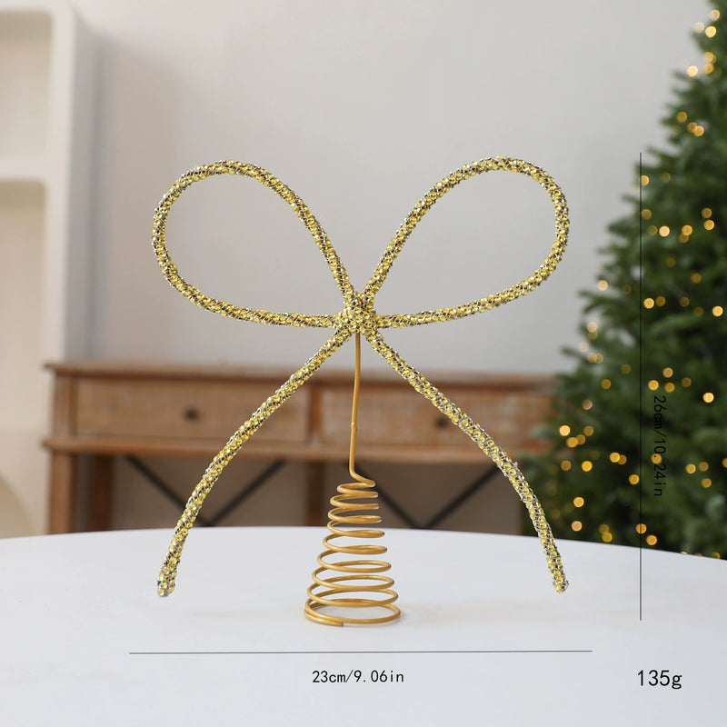 Glitter Crystal Bow Tree Topper Star - 10" Metal Christmas Decoration in Gold, Silver, Red - Perfect for Holiday Decor, DIY Wedding Centerpieces & Festive Gift Wrapping
