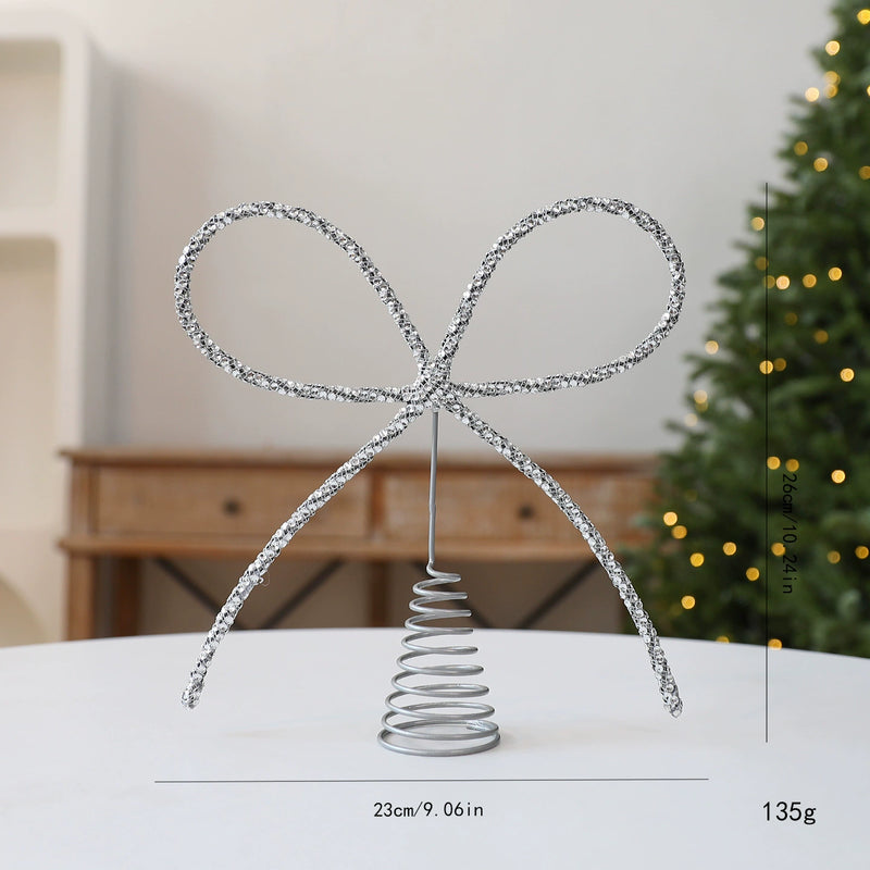 Glitter Crystal Bow Tree Topper Star - 10" Metal Christmas Decoration in Gold, Silver, Red - Perfect for Holiday Decor, DIY Wedding Centerpieces & Festive Gift Wrapping