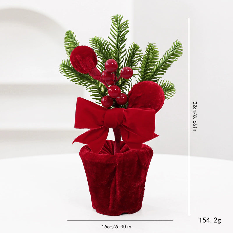 Burgundy Velvet Christmas Ball Potted Plant, Holiday Decor for Entryway, Window Display, Festive Arrangement, 4 Styles