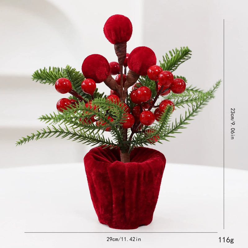 Burgundy Velvet Christmas Ball Potted Plant, Holiday Decor for Entryway, Window Display, Festive Arrangement, 4 Styles