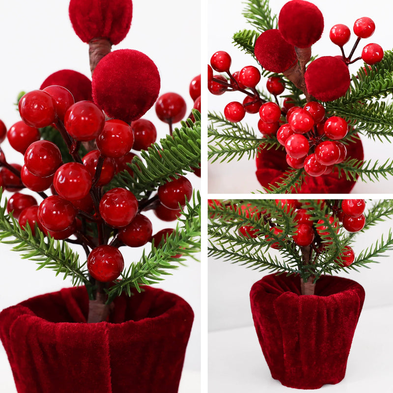 Burgundy Velvet Christmas Ball Potted Plant, Holiday Decor for Entryway, Window Display, Festive Arrangement, 4 Styles