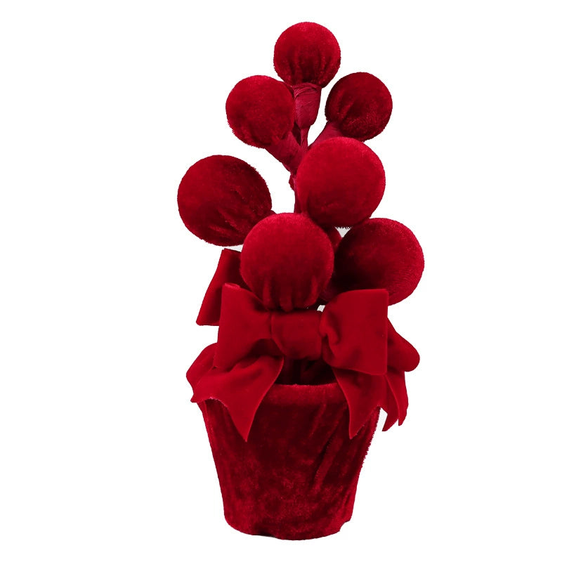 Burgundy Velvet Christmas Ball Potted Plant, Holiday Decor for Entryway, Window Display, Festive Arrangement, 4 Styles