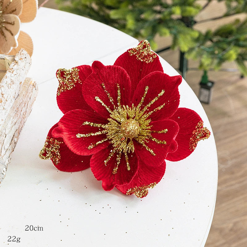 Christmas Velvet Fabric Flowers, 8" Diameter, DIY Holiday Decor, Red, Gold, Orange, Green, Champagne