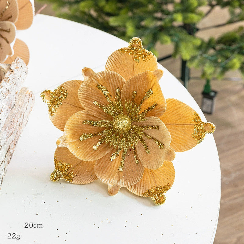 Christmas Velvet Fabric Flowers, 8" Diameter, DIY Holiday Decor, Red, Gold, Orange, Green, Champagne