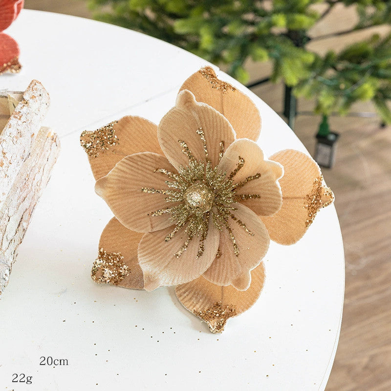 Christmas Velvet Fabric Flowers, 8" Diameter, DIY Holiday Decor, Red, Gold, Orange, Green, Champagne