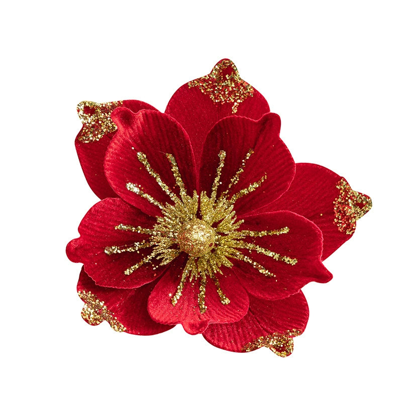 Christmas Velvet Fabric Flowers, 8" Diameter, DIY Holiday Decor, Red, Gold, Orange, Green, Champagne