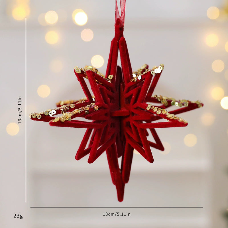 Red Velvet Snowflake Christmas Ornament, Elegant Holiday Decor, Perfect for Trees, Mantels, and Festive Displays