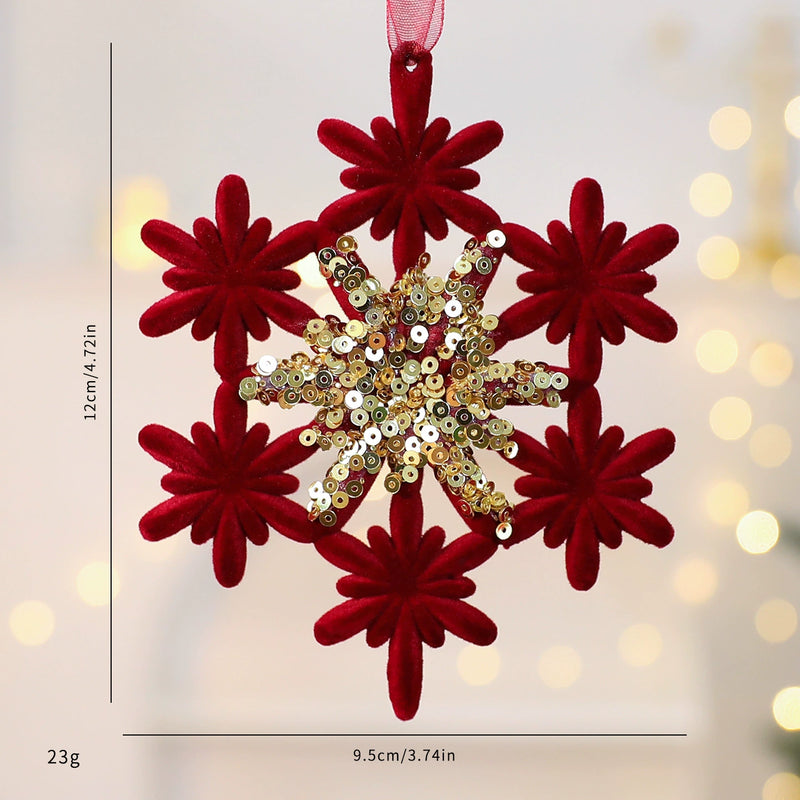 Red Velvet Snowflake Christmas Ornament, Elegant Holiday Decor, Perfect for Trees, Mantels, and Festive Displays