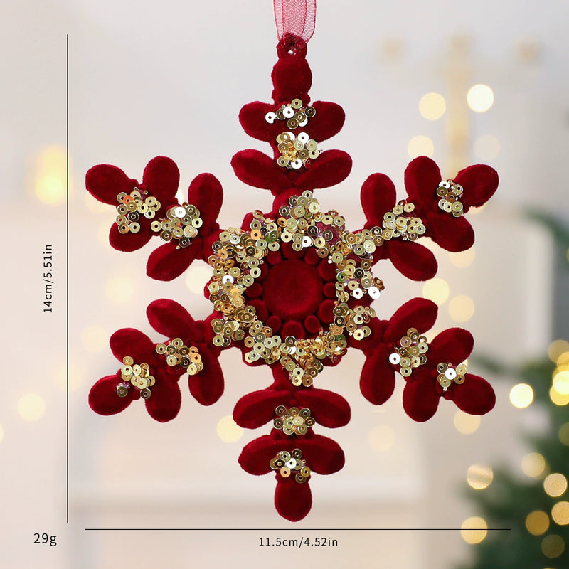 Red Velvet Snowflake Christmas Ornament, Elegant Holiday Decor, Perfect for Trees, Mantels, and Festive Displays
