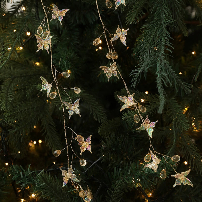 Christmas Crystal Garland with Transparent Butterfly & Pearl Beads, 4 Styles, Christmas Tree & Wreath Decoration