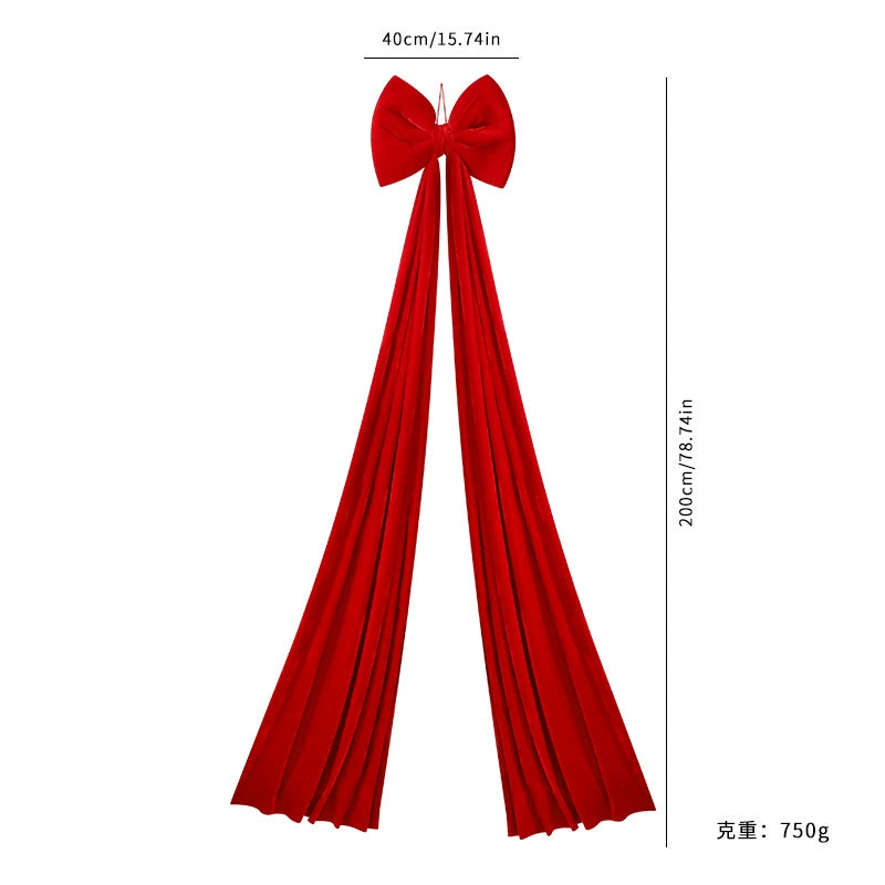 Oversized Velvet Christmas Bow Tree Topper, 79" Long, 16" Wide, Luxe Holiday Decor for Tree, Mantel, or Gift Wrap, Available in Red, Burgundy, Dark Green, and White
