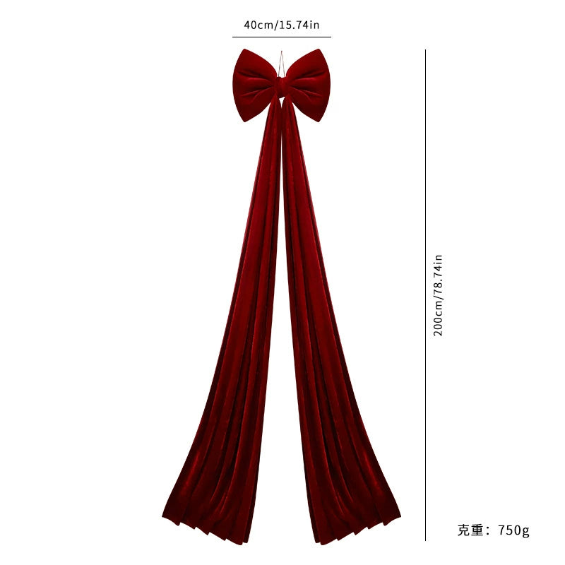 Oversized Velvet Christmas Bow Tree Topper, 79" Long, 16" Wide, Luxe Holiday Decor for Tree, Mantel, or Gift Wrap, Available in Red, Burgundy, Dark Green, and White