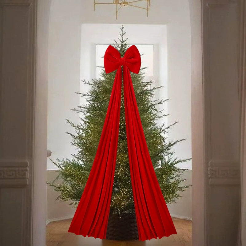 Oversized Velvet Christmas Bow Tree Topper, 79" Long, 16" Wide, Luxe Holiday Decor for Tree, Mantel, or Gift Wrap, Available in Red, Burgundy, Dark Green, and White