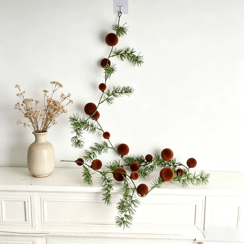 Set of 2 Artificial Pine & Berry Garland Vines, 71" Length, Christmas Decor for Fireplace, Windows, Holiday Parties