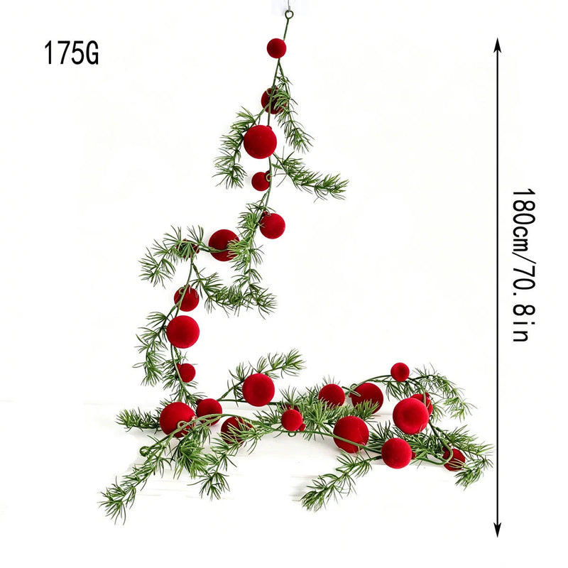 Set of 2 Artificial Pine & Berry Garland Vines, 71" Length, Christmas Decor for Fireplace, Windows, Holiday Parties
