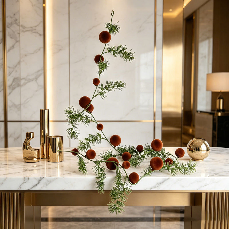 Set of 2 Artificial Pine & Berry Garland Vines, 71" Length, Christmas Decor for Fireplace, Windows, Holiday Parties