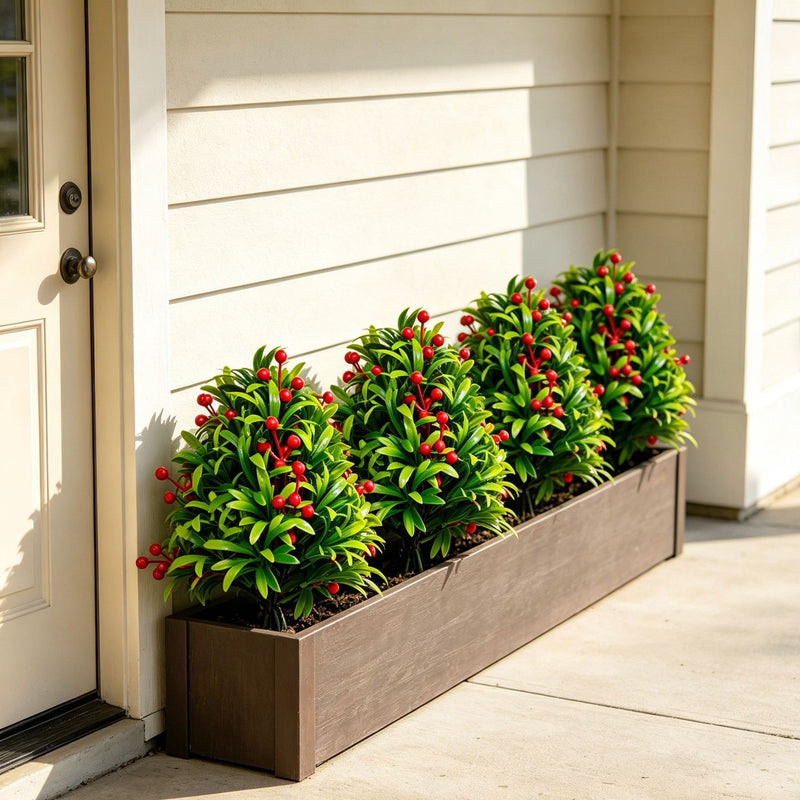 Artificial Podocarpus with Red Berries, 18" Tall, Realistic Faux Plant for Home Decor, Weddings, and Events