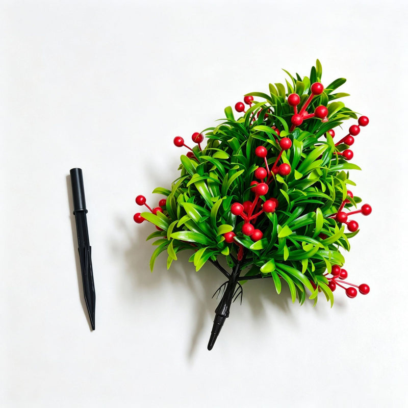 Artificial Podocarpus with Red Berries, 18" Tall, Realistic Faux Plant for Home Decor, Weddings, and Events