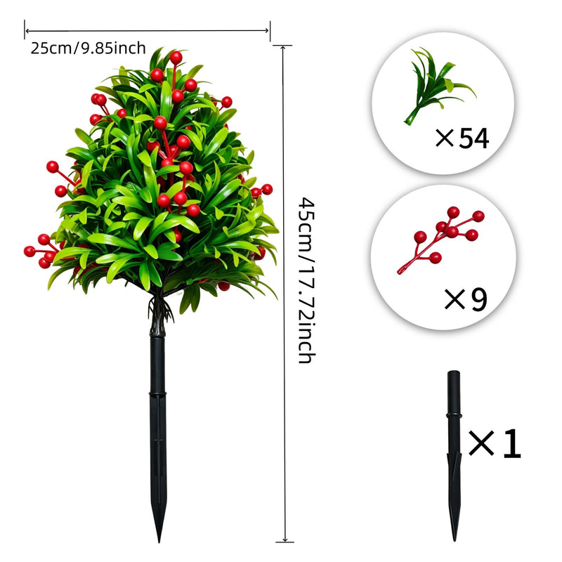 Artificial Podocarpus with Red Berries, 18" Tall, Realistic Faux Plant for Home Decor, Weddings, and Events