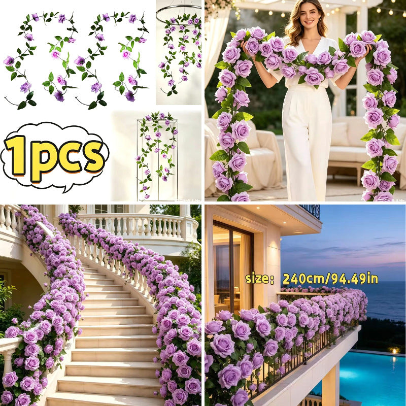 Bohemian-Inspired Artificial Rose Vine, 94" Long with 9 Blooms, Silk Fabric, Indoor/Outdoor Wedding & Home Decor