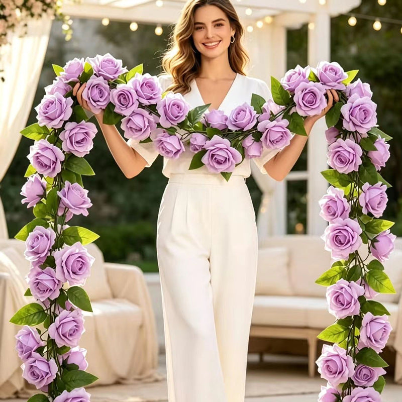 Bohemian-Inspired Artificial Rose Vine, 94" Long with 9 Blooms, Silk Fabric, Indoor/Outdoor Wedding & Home Decor