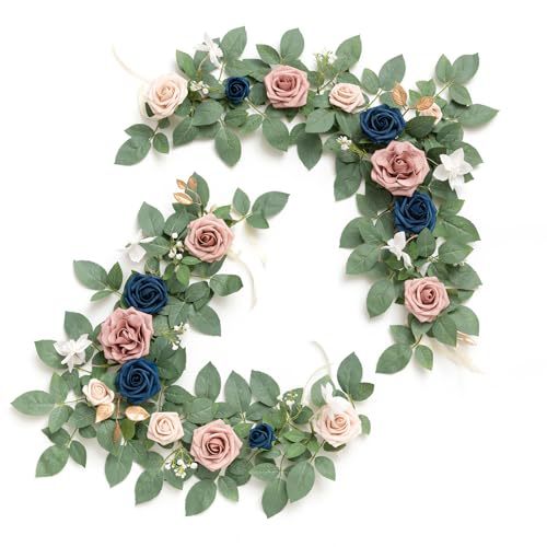 Artificial Rose Vine Garland, 24" Long, Realistic Silk Roses for Wedding Arch Decor, Table Centerpieces, Party & Event Styling