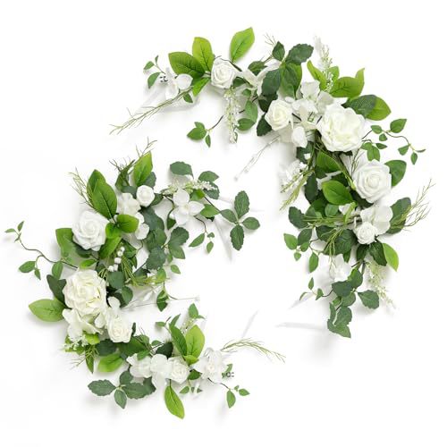 Artificial Rose Vine Garland, 24" Long, Realistic Silk Roses for Wedding Arch Decor, Table Centerpieces, Party & Event Styling