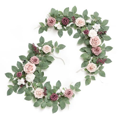 Artificial Rose Vine Garland, 24" Long, Realistic Silk Roses for Wedding Arch Decor, Table Centerpieces, Party & Event Styling