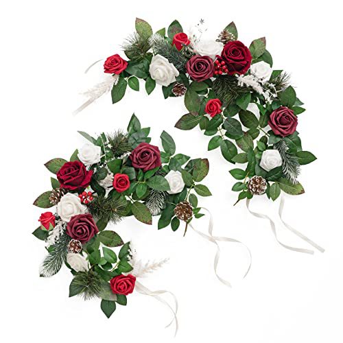 Artificial Rose Vine Garland, 24" Long, Realistic Silk Roses for Wedding Arch Decor, Table Centerpieces, Party & Event Styling