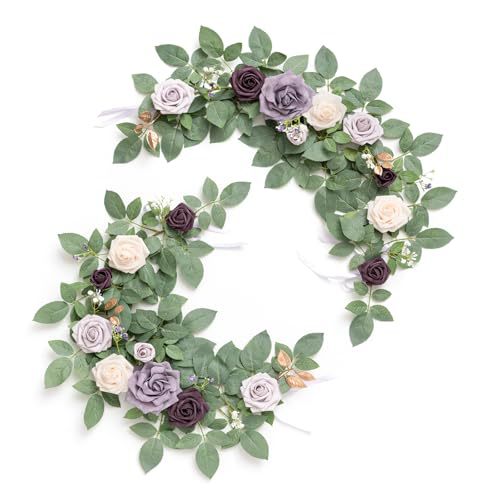Artificial Rose Vine Garland, 24" Long, Realistic Silk Roses for Wedding Arch Decor, Table Centerpieces, Party & Event Styling
