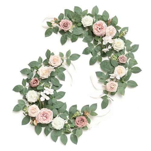 Artificial Rose Vine Garland, 24" Long, Realistic Silk Roses for Wedding Arch Decor, Table Centerpieces, Party & Event Styling