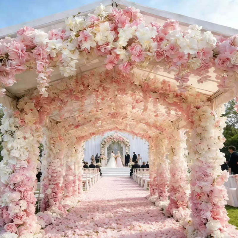 Artificial Cherry Blossom Vines, 73" Long, 135 Blooms, Set of 2, White & Pink, Modern & Bohemian Style, Silk, Home Decor, Wedding, Commercial Spaces
