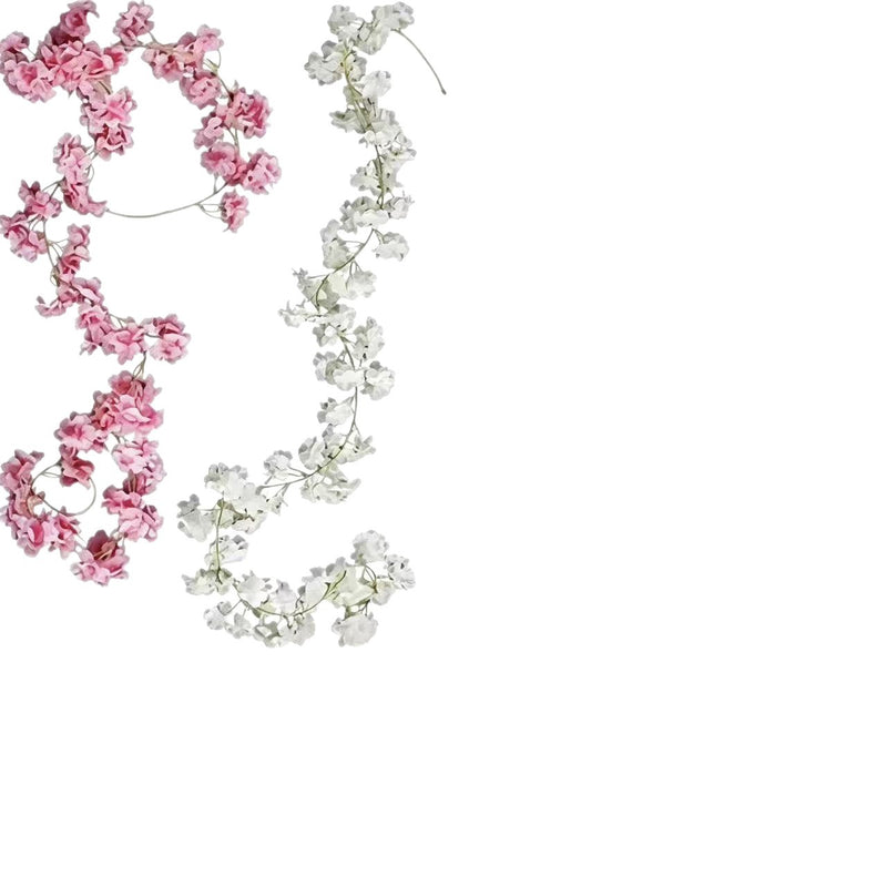 Artificial Cherry Blossom Vines, 73" Long, 135 Blooms, Set of 2, White & Pink, Modern & Bohemian Style, Silk, Home Decor, Wedding, Commercial Spaces
