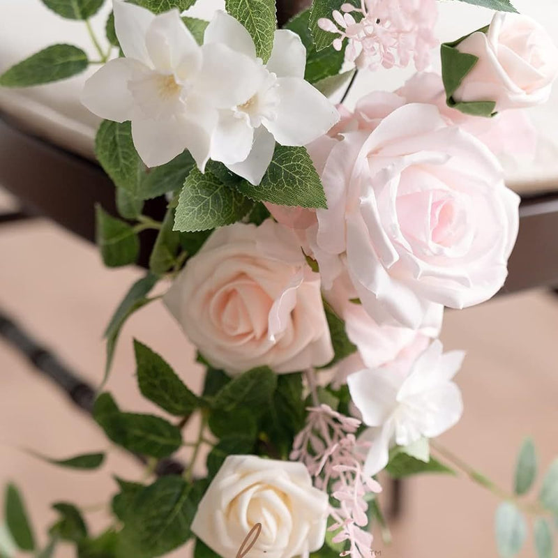 Single Stem Artificial Flower with Sheer Organza Sash, Outdoor Wedding Chair Decor, 24" Stem, 10" Bloom