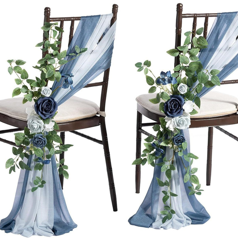 Single Stem Artificial Flower with Sheer Organza Sash, Outdoor Wedding Chair Decor, 24" Stem, 10" Bloom