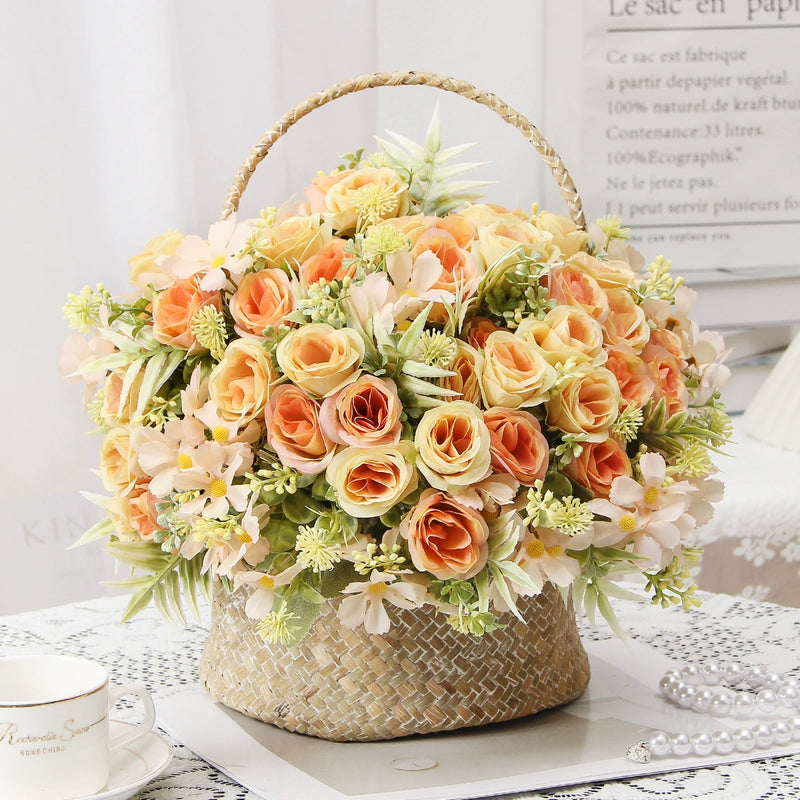 Artificial Silk Rose Bush with 8 Blooms, 12" Tall, Rustic Style, Perfect for Weddings, Home Decor, and Commercial Spaces