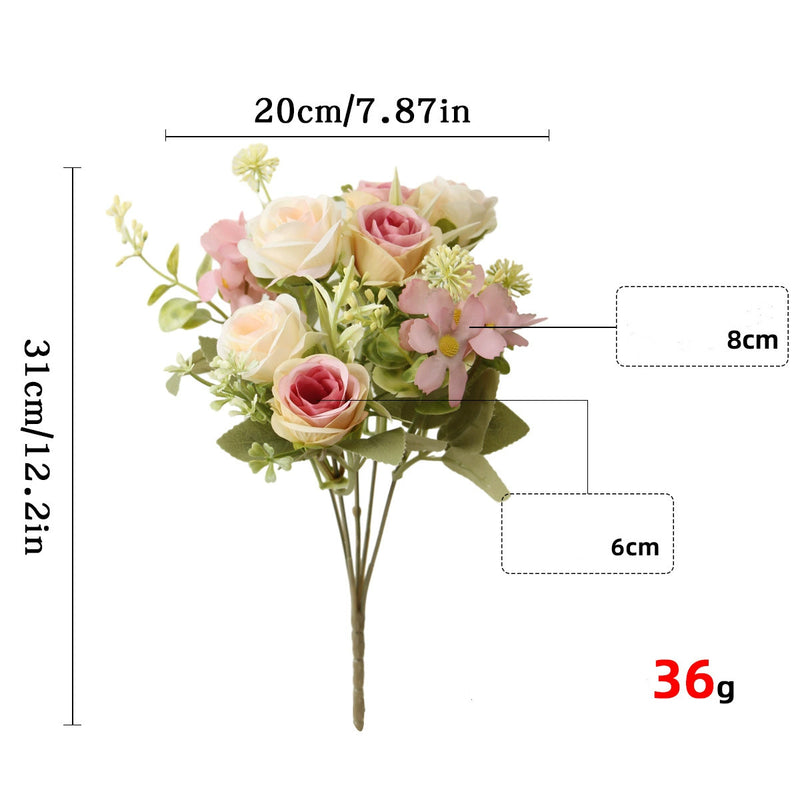 Artificial Silk Rose Bush with 8 Blooms, 12" Tall, Rustic Style, Perfect for Weddings, Home Decor, and Commercial Spaces