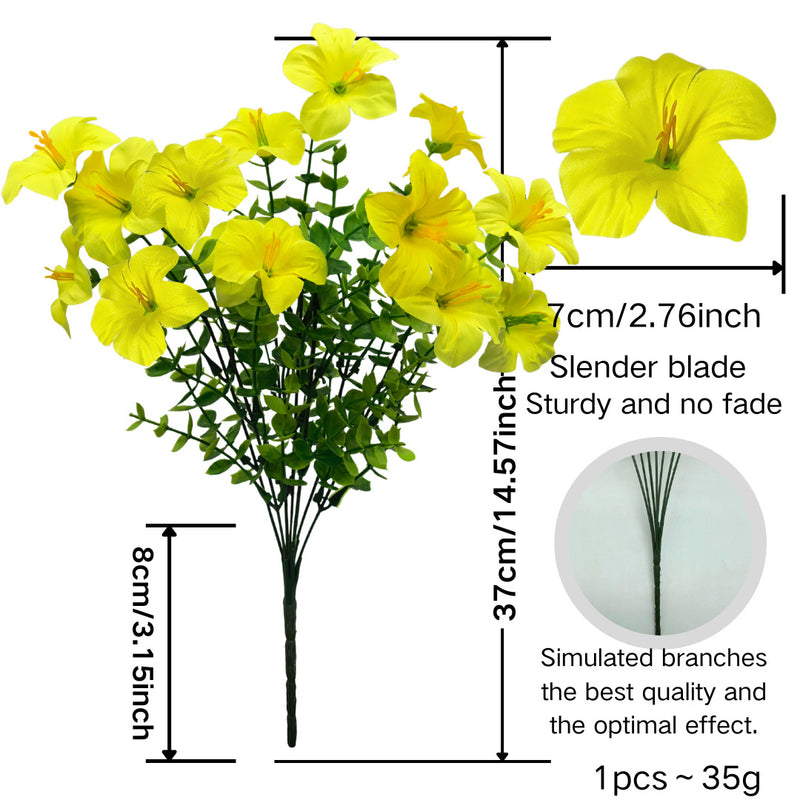 Artificial Eucalyptus Morning Glory Bush, 15" Tall, 3" Blooms, Plastic, Indoor Home Decor, Wedding, Event Styling