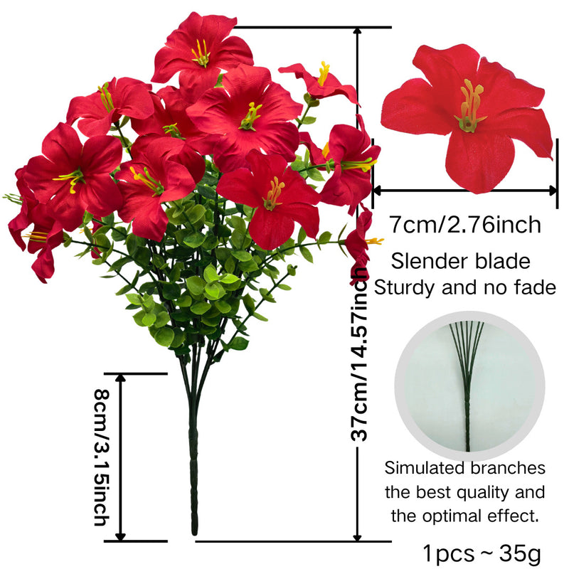 Artificial Eucalyptus Morning Glory Bush, 15" Tall, 3" Blooms, Plastic, Indoor Home Decor, Wedding, Event Styling