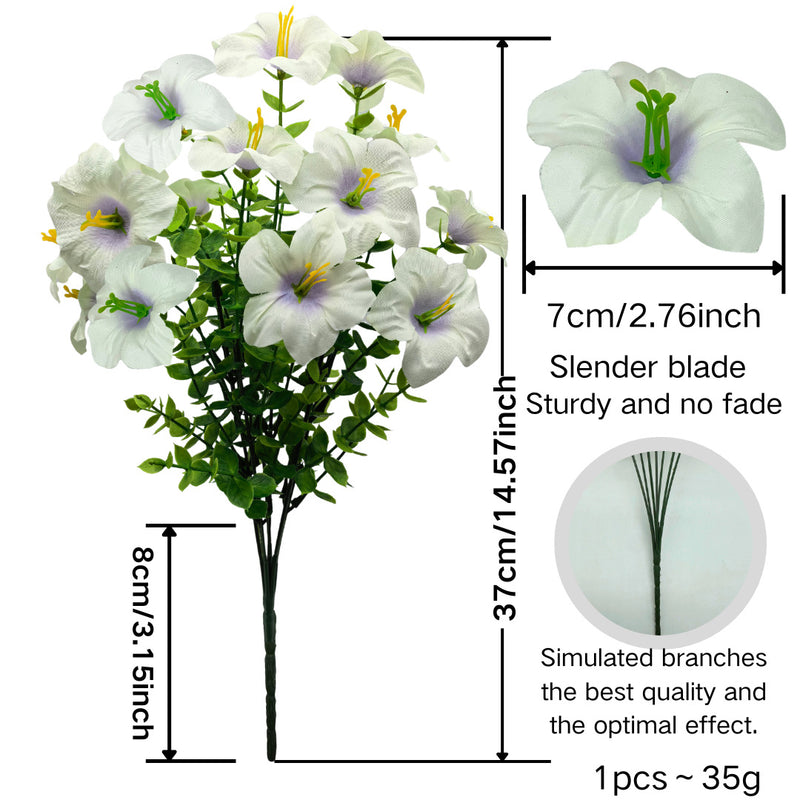 Artificial Eucalyptus Morning Glory Bush, 15" Tall, 3" Blooms, Plastic, Indoor Home Decor, Wedding, Event Styling