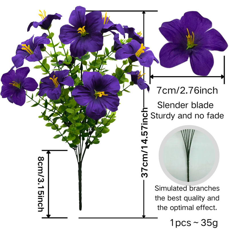 Artificial Eucalyptus Morning Glory Bush, 15" Tall, 3" Blooms, Plastic, Indoor Home Decor, Wedding, Event Styling