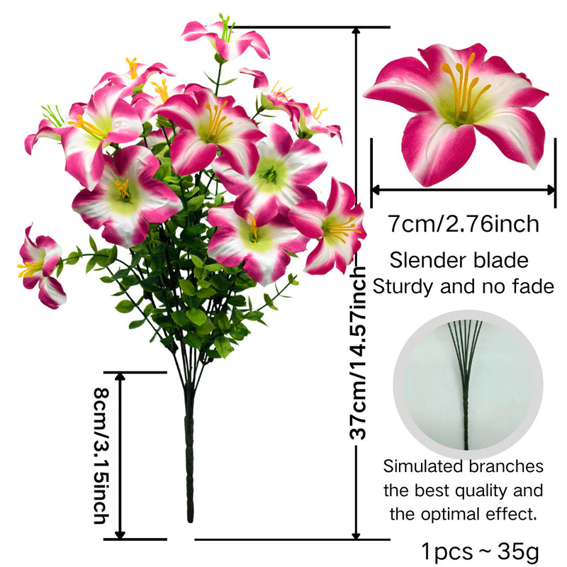 Artificial Eucalyptus Morning Glory Bush, 15" Tall, 3" Blooms, Plastic, Indoor Home Decor, Wedding, Event Styling