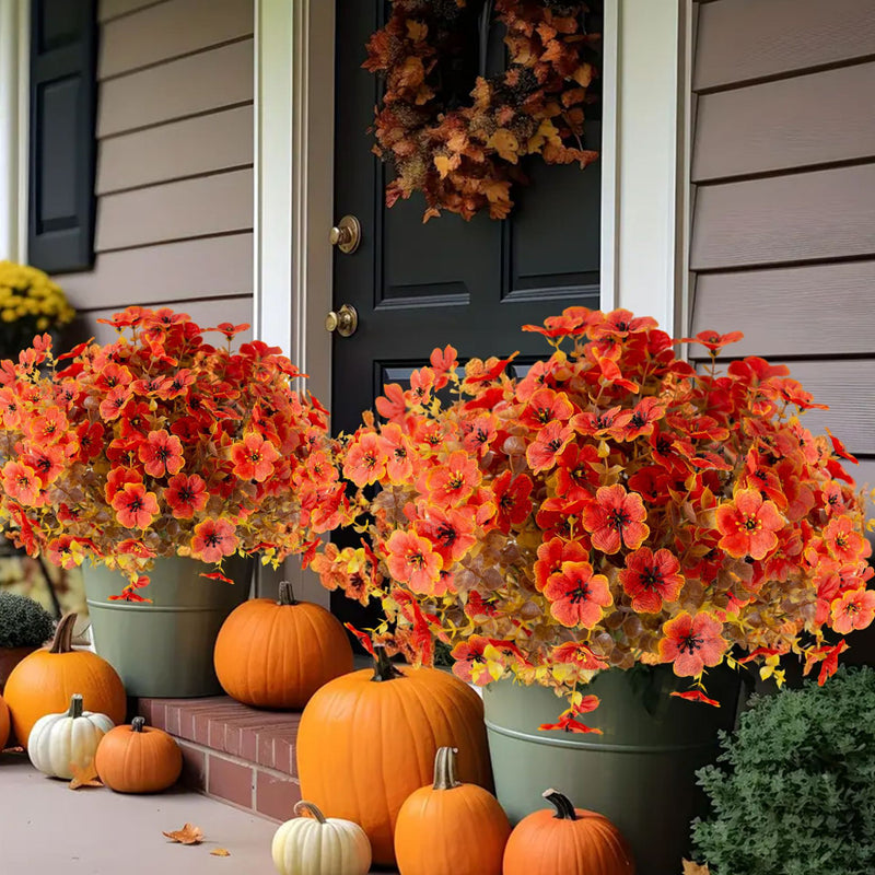Artificial Eucalyptus Violet Bush, 14" Autumn-Themed Bouquet, Set of 5, Indoor Outdoor Decor